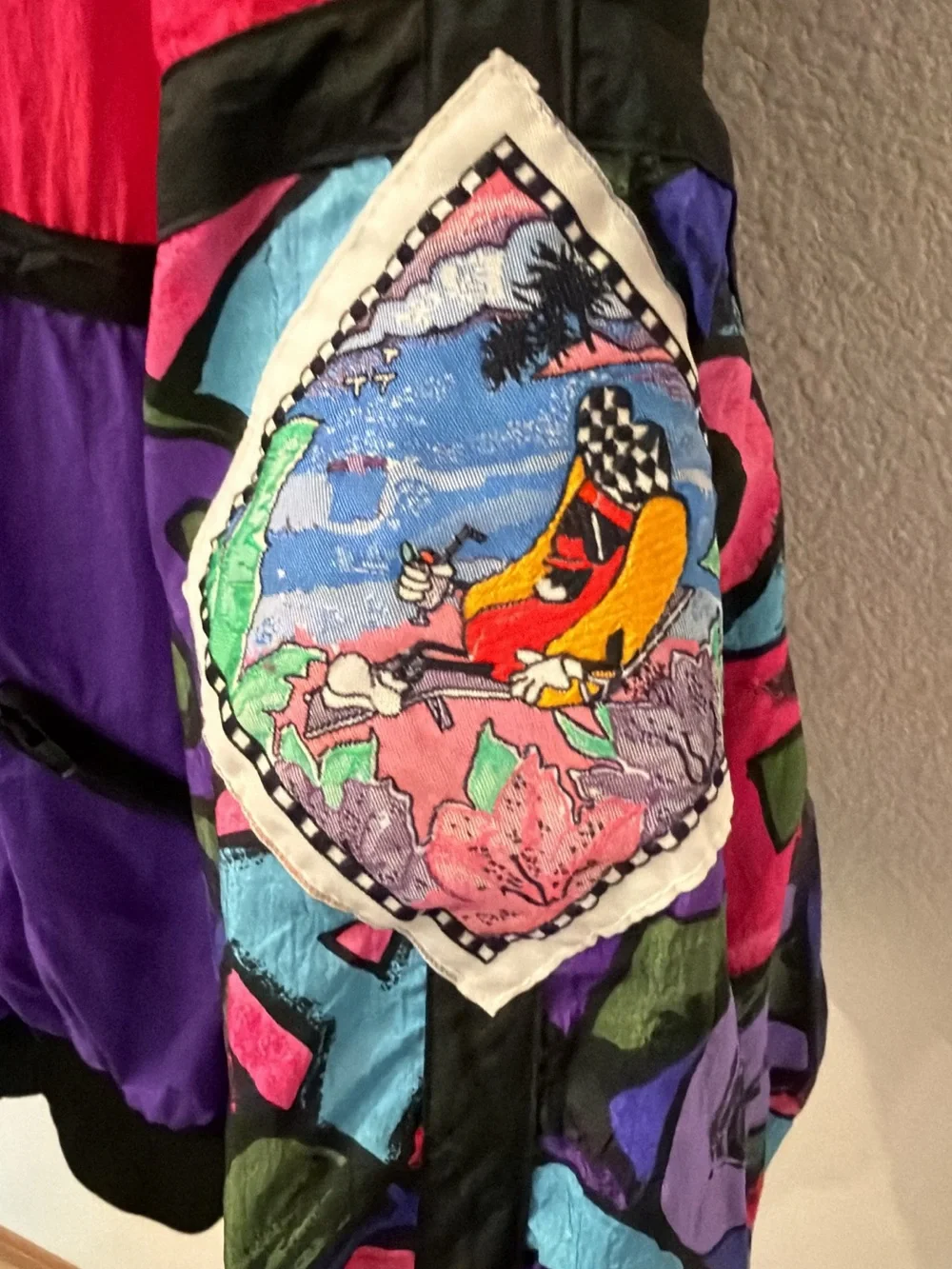 Vintage 90s Colorblock Hotdogger Bomber Jacket in Purple & Pink